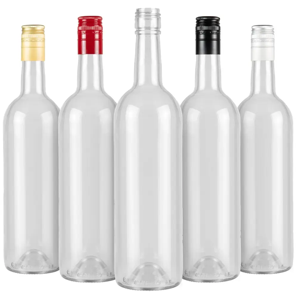 Bezbarwna butelka na wino na zakrętkę Bordeaux 750ml – Zestaw 10 sztuk